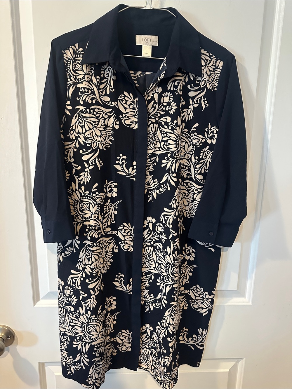LOFT Navy Dress with Cream Floral Print